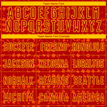 Load image into Gallery viewer, Custom Red Gold-Orange Digital Geometric Fragment Speckles Sublimation Soccer Uniform Jersey