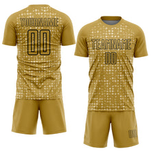 Laden Sie das Bild in den Galerie-Viewer, Custom Old Gold Black-Cream Digital Geometric Fragment Speckles Sublimation Soccer Uniform Jersey