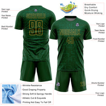 Загрузить изображение в средство просмотра галереи, Custom Green Old Gold-Kelly Green Digital Geometric Fragment Speckles Sublimation Soccer Uniform Jersey