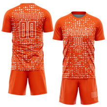 Загрузить изображение в средство просмотра галереи, Custom Orange White Digital Geometric Fragment Speckles Sublimation Soccer Uniform Jersey