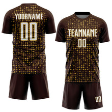 Load image into Gallery viewer, Custom Brown White-Old Gold Digital Geometric Fragment Speckles Sublimation Soccer Uniform Jersey