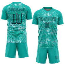Загрузить изображение в средство просмотра галереи, Custom Aqua Black-White Digital Geometric Fragment Speckles Sublimation Soccer Uniform Jersey