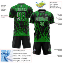 Загрузить изображение в средство просмотра галереи, Custom Black Grass Green-White Splatter Torn Sharp Brush Stroke Sublimation Soccer Uniform Jersey