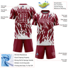 Load image into Gallery viewer, Custom Crimson-White Splatter Torn Sharp Brush Stroke Sublimation Soccer Uniform Jersey