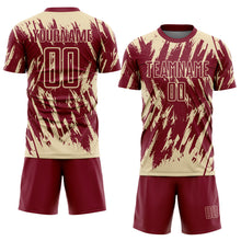Laden Sie das Bild in den Galerie-Viewer, Custom Crimson-Cream Splatter Torn Sharp Brush Stroke Sublimation Soccer Uniform Jersey