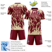 Laden Sie das Bild in den Galerie-Viewer, Custom Crimson-Cream Splatter Torn Sharp Brush Stroke Sublimation Soccer Uniform Jersey