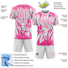 Load image into Gallery viewer, Custom White-Pink Splatter Torn Sharp Brush Stroke Sublimation Soccer Uniform Jersey