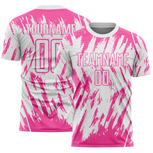 Load image into Gallery viewer, Custom White-Pink Splatter Torn Sharp Brush Stroke Sublimation Soccer Uniform Jersey