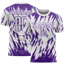 Laden Sie das Bild in den Galerie-Viewer, Custom White-Purple Splatter Torn Sharp Brush Stroke Sublimation Soccer Uniform Jersey