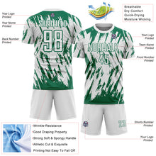 Laden Sie das Bild in den Galerie-Viewer, Custom White-Kelly Green Splatter Torn Sharp Brush Stroke Sublimation Soccer Uniform Jersey