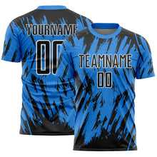 Загрузить изображение в средство просмотра галереи, Custom Powder Blue Black-White Splatter Torn Sharp Brush Stroke Sublimation Soccer Uniform Jersey