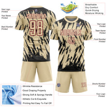 Загрузить изображение в средство просмотра галереи, Custom Cream Black-Crimson Splatter Torn Sharp Brush Stroke Sublimation Soccer Uniform Jersey