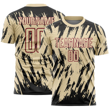 Загрузить изображение в средство просмотра галереи, Custom Cream Black-Crimson Splatter Torn Sharp Brush Stroke Sublimation Soccer Uniform Jersey