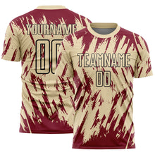 Загрузить изображение в средство просмотра галереи, Custom Cream Crimson-Black Splatter Torn Sharp Brush Stroke Sublimation Soccer Uniform Jersey