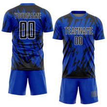 Laden Sie das Bild in den Galerie-Viewer, Custom Thunder Blue Black-White Splatter Torn Sharp Brush Stroke Sublimation Soccer Uniform Jersey