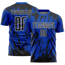 Laden Sie das Bild in den Galerie-Viewer, Custom Thunder Blue Black-White Splatter Torn Sharp Brush Stroke Sublimation Soccer Uniform Jersey