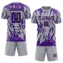Загрузить изображение в средство просмотра галереи, Custom Gray Purple-Black Splatter Torn Sharp Brush Stroke Sublimation Soccer Uniform Jersey
