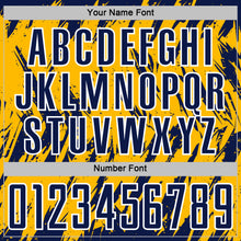 Charger l'image dans la galerie, Custom Gold Navy-White Splatter Torn Sharp Brush Stroke Sublimation Soccer Uniform Jersey