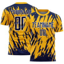 Charger l'image dans la galerie, Custom Gold Navy-White Splatter Torn Sharp Brush Stroke Sublimation Soccer Uniform Jersey