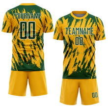 Laden Sie das Bild in den Galerie-Viewer, Custom Gold Green-White Splatter Torn Sharp Brush Stroke Sublimation Soccer Uniform Jersey