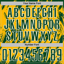 Laden Sie das Bild in den Galerie-Viewer, Custom Gold Green-White Splatter Torn Sharp Brush Stroke Sublimation Soccer Uniform Jersey