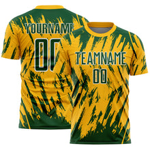 Laden Sie das Bild in den Galerie-Viewer, Custom Gold Green-White Splatter Torn Sharp Brush Stroke Sublimation Soccer Uniform Jersey
