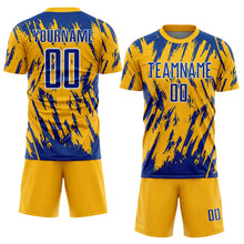 Загрузить изображение в средство просмотра галереи, Custom Gold Royal-White Splatter Torn Sharp Brush Stroke Sublimation Soccer Uniform Jersey