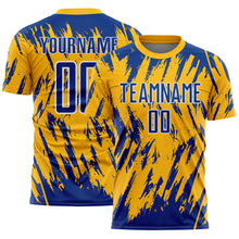 Загрузить изображение в средство просмотра галереи, Custom Gold Royal-White Splatter Torn Sharp Brush Stroke Sublimation Soccer Uniform Jersey