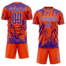 Laden Sie das Bild in den Galerie-Viewer, Custom Orange Purple-White Splatter Torn Sharp Brush Stroke Sublimation Soccer Uniform Jersey