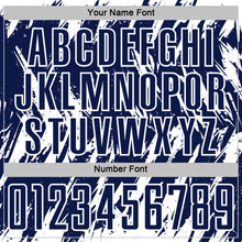 Load image into Gallery viewer, Custom Navy-White Splatter Torn Sharp Brush Stroke Sublimation Soccer Uniform Jersey