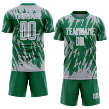 Load image into Gallery viewer, Custom Kelly Green Gray-White Splatter Torn Sharp Brush Stroke Sublimation Soccer Uniform Jersey