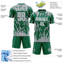 Load image into Gallery viewer, Custom Kelly Green Gray-White Splatter Torn Sharp Brush Stroke Sublimation Soccer Uniform Jersey