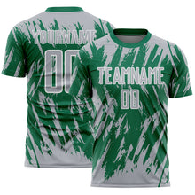 Load image into Gallery viewer, Custom Kelly Green Gray-White Splatter Torn Sharp Brush Stroke Sublimation Soccer Uniform Jersey