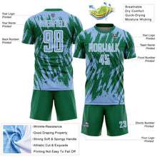 Load image into Gallery viewer, Custom Kelly Green Light Blue-White Splatter Torn Sharp Brush Stroke Sublimation Soccer Uniform Jersey