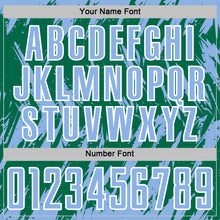 Load image into Gallery viewer, Custom Kelly Green Light Blue-White Splatter Torn Sharp Brush Stroke Sublimation Soccer Uniform Jersey