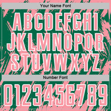Laden Sie das Bild in den Galerie-Viewer, Custom Kelly Green Medium Pink-White Splatter Torn Sharp Brush Stroke Sublimation Soccer Uniform Jersey