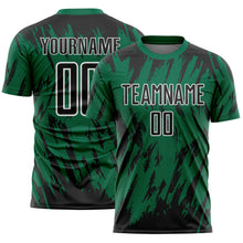 Load image into Gallery viewer, Custom Kelly Green Black-White Splatter Torn Sharp Brush Stroke Sublimation Soccer Uniform Jersey