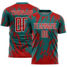 Загрузить изображение в средство просмотра галереи, Custom Teal Red-White Splatter Torn Sharp Brush Stroke Sublimation Soccer Uniform Jersey