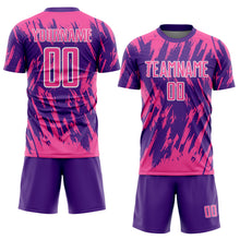 Charger l'image dans la galerie, Custom Purple Pink-White Splatter Torn Sharp Brush Stroke Sublimation Soccer Uniform Jersey