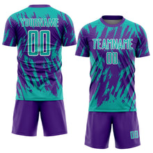 Загрузить изображение в средство просмотра галереи, Custom Purple Aqua-White Splatter Torn Sharp Brush Stroke Sublimation Soccer Uniform Jersey