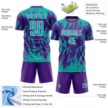 Загрузить изображение в средство просмотра галереи, Custom Purple Aqua-White Splatter Torn Sharp Brush Stroke Sublimation Soccer Uniform Jersey