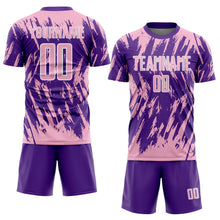 Charger l'image dans la galerie, Custom Purple Light Pink-White Splatter Torn Sharp Brush Stroke Sublimation Soccer Uniform Jersey