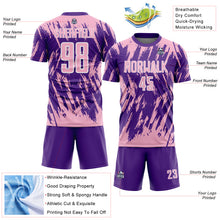 Charger l'image dans la galerie, Custom Purple Light Pink-White Splatter Torn Sharp Brush Stroke Sublimation Soccer Uniform Jersey