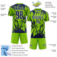 Загрузить изображение в средство просмотра галереи, Custom Neon Green Navy-White Splatter Torn Sharp Brush Stroke Sublimation Soccer Uniform Jersey