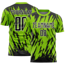 Загрузить изображение в средство просмотра галереи, Custom Neon Green Black-White Splatter Torn Sharp Brush Stroke Sublimation Soccer Uniform Jersey