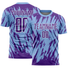 Загрузить изображение в средство просмотра галереи, Custom Light Blue Purple-White Splatter Torn Sharp Brush Stroke Sublimation Soccer Uniform Jersey