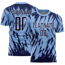 Загрузить изображение в средство просмотра галереи, Custom Light Blue Navy-White Splatter Torn Sharp Brush Stroke Sublimation Soccer Uniform Jersey
