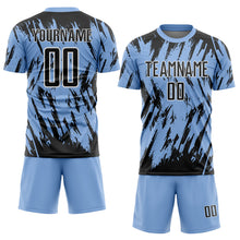 Laden Sie das Bild in den Galerie-Viewer, Custom Light Blue Black-White Splatter Torn Sharp Brush Stroke Sublimation Soccer Uniform Jersey