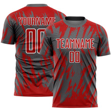 Charger l'image dans la galerie, Custom Steel Gray Red-White Splatter Torn Sharp Brush Stroke Sublimation Soccer Uniform Jersey