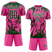 Загрузить изображение в средство просмотра галереи, Custom Pink Green-White Splatter Torn Sharp Brush Stroke Sublimation Soccer Uniform Jersey